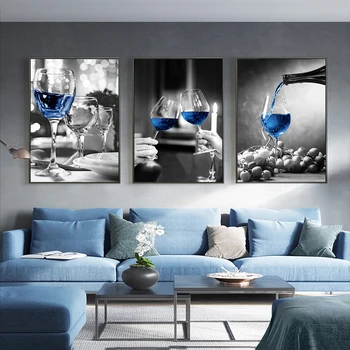 Mėlyna Vyno Stiklo Drobės Tapybos Meno Plakatas Šiuolaikiškos Sienų Tapybos Baras, Restoranas Virtuvės Sienų Apdailai Valgomasis Gyvenamasis Kambarys