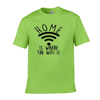 Namuose Yra Kur Wifi Yra Juokinga Unisex Grafinis Mados Naujų Medvilnės trumpomis Rankovėmis T Shirts O-Kaklo man Reikia WIFI Kompiuterio Geek, T-shirt