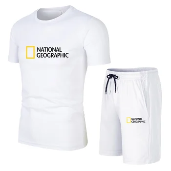 National Geographic Tracksuit vyriški Laisvalaikio Prekės Fitneso Palaidinukė Dviejų dalių, T-marškinėliai, Šortai vyriški Hip-Hop Mados Drabužiai