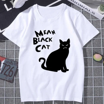 Nauja Vasaros Moterų Marškinėliai Black Cat, Ką Spausdinti Marškinėlius Harajuku Vintage Marškinėliai Vasarą Moteris Viršūnes Moterų marškinėliai Drabužių Femme