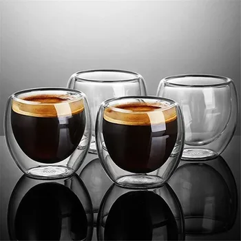 Naujas Karščiui atsparaus Dvigubo Sienos, Stiklo Taurės Alaus Espresso Kavos Puodelio Nustatyti Rankų darbo Alaus Puodelis Arbatos Stiklas Viskio Stiklo Puodeliai Drinkware