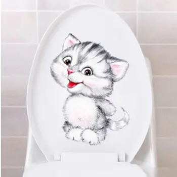 Naujas Lovely Cat Kitten Tualeto Sienų Lipdukai Lipdukai Durų Lipdukai Drugelis Vonios Kambarys Meno Lipdukai Namų Puošybai Lango Stiklo