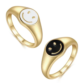 Nerūdijančio Plieno Smiley Veido Žiedas Vestuvių Aukso Žiedus Moterims Geros Kokybės Juvelyriniai dirbiniai Estetinės 825 Bagues Aksesuarai Dovanos