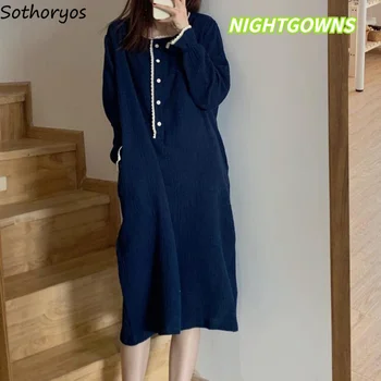 Nightgowns Moterys Ilgomis Rankovėmis Naktį Suknelė Laisvi Naujas Prašmatnus Korėjos Mados Komfortą Sleepwear Paprastas Elegantiškas Mujer Derliaus Pavasario Ins