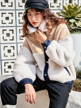 OLOMM L9435 Europos stiliaus Naujas žiemos Moterų medvilnės-paminkštintas drabužius POLO apykakle Šilta striukė, Džinsai plius