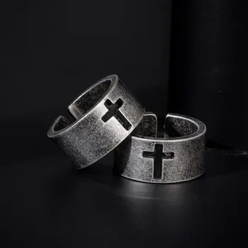 Paprasta Tuščiaviduriai Kryžiaus Žiedas, Moterų Ir Vyrų Mados Atidaryti Piršto Juosta Classic Nerūdijančio Plieno Krikščionių Religijos Juvelyriniai dirbiniai Didmeninė