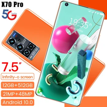 Pasaulio X7Pro 7.5 Colių Kasimo Ekrano Andriod 10.0 Dual SIM+Micro SD 5600mAh 21+48MP pirštų Atspaudų ID 12+512 GB 5G LTE Išmaniųjų Telefonų