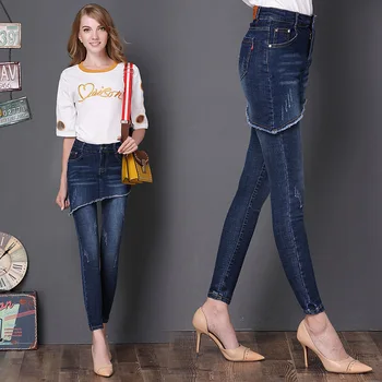 Pavasario 2020 originalus naujas Europos ir Amerikos stiliaus didelio dydžio moteriški džinsai mažų kojų pieštuku kelnes KZ1036