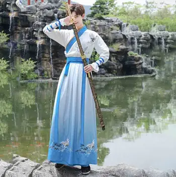 Plus Size 5XL Hanfu Vyrų Senovės Kinų Tradicinio Siuvinėjimo Hanfu Vyrų Cosplay Kostiumų Hanfu Gradientas Mėlyna Suknelė Vyrams 4XL
