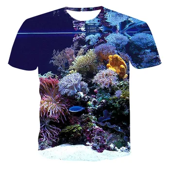 Povandeninis Pasaulis 3D Spausdinimo Žvejybos Drabužių Vyrų/Berniukų 110-6XL Tendencija Apvalus Kaklas Kvėpuojantis Šortai Rankovėmis Viršūnes Negabaritinių Marškinėliai