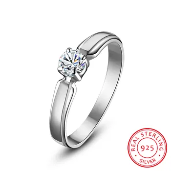 Prabanga Moterų Mažas Apvalus Akmuo Žiedas Nekilnojamojo 925 Sterlingas Sidabro Vestuvinis Žiedas Crystal Pasjanso Vestuviniai Žiedai Moterims