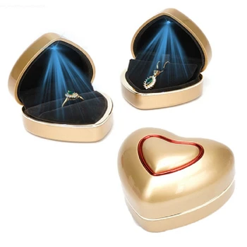 Prabanga Širdies Formos LED Šviesos Vestuvinį Žiedą, Dėžutė Su Ekranas atmintis Papuošalai Apdailos Lauke Žiedas, Pakabukas Maišelį Gimtadienio Dovana