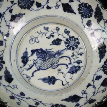 Pradžioje kolekcija Ming Zhengde mėlynos ir baltos kylin grūdų, meliono ir vaisių plokštė kui burną dvigubo dugno dubenį seno porceliano