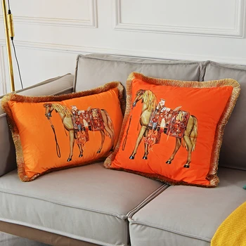 Prancūzijos Žirgų Oranžinės spalvos Pagalvėlės Dangtis Europos Dizaino Kutai Užvalkalai Padengti Namų Sofos Villa Palace Dekoro 30X50cm 45X45cm