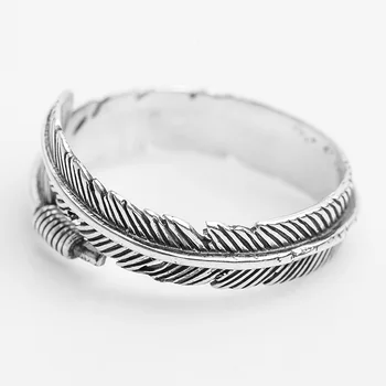 Ruibeila925 sidabro derliaus Indijos plunksnų žiedas unisex asmenybės paprasta atidarymo reguliuojamo dydžio bohemišką stilių papuošalai žiedas
