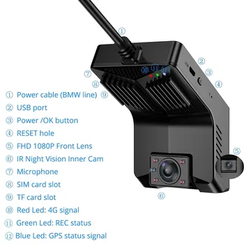 RUNTOO Paslėptas Automobilių DVR Kamera Brūkšnys Cam 4G WiFi GPS Sekimo FHD 1080P Vaizdo įrašymo Liveview Naktinio Matymo Motion Detect Dashcam