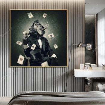 Rūkymas beždžionė sienos meno žaisti kortelės, plakatai, spausdinami ir sienų tapyba už namų dekoro