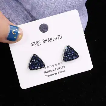 S925 sidabro pin mados mėlyna auskarai moterų laukinių ilgai temperamentas auskarai elegantiškas paprasta pakraštyje auskarai