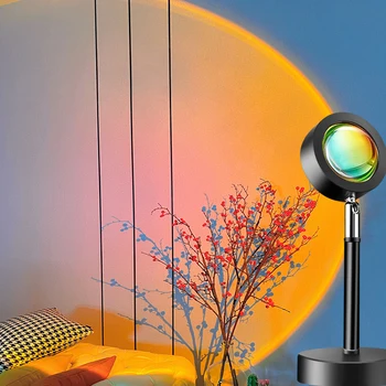 Saulėlydžio Projektoriaus Lempos Vaivorykštės Atmosfera Led USB Veikti Atmosfera Led Nakties Šviesos Projekcija Grindų Lempos neon požymiai už kambarį