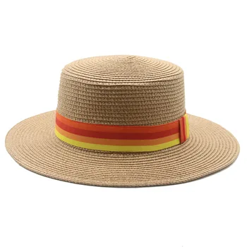 Saulės skrybėlės vyrai moterys flat top platus kraštų juostos atsitiktinis lauko paplūdimio šiaudų moterų skrybėlės vasarą, pavasarį baltas juodas oficialų suknelė saulės skrybėlės