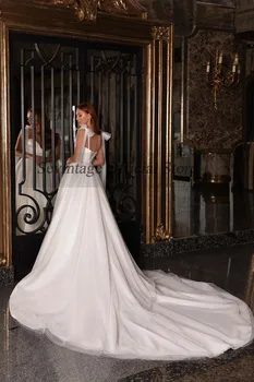 Sevintage Punktyras Tiulio Ilgai Traukinio Vestuvių Suknelės Boho Dirželiai Korsetas Atgal Nuotakos Suknelė 2021 Princesė Nuotaka Vestuvių Suknelės, Šaliai