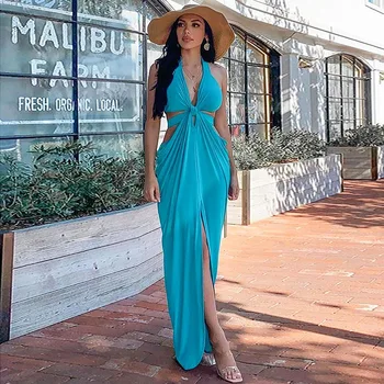 Sexy Moteris Boho Maxi Club Blue Dress Backless Tvarstis Tunika Ilga Suknelė Šaliai, Skraistės Femme Vasaros Atostogų Paplūdimio Suknelės 2021