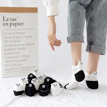 Siuvinėjimo Panda Sox Valtis Kojinės Juokingas Mielas Harajuku Divertidos Kawaii Balta Juoda Calcetines Mujer Kulkšnies Sokken Chaussette Femme