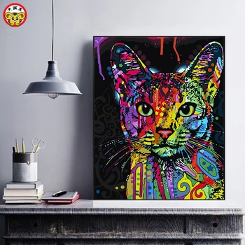 Skaitmeninės tapybos meno tapybos skaitmeninis aliejaus tapybai tiger cat liūtas spalva, abstraktus, 