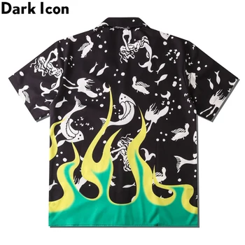 Tamsiai Piktogramą 2021 M. Vasarą Žalia Geltona Liepsna Žuvų Polo Marškinėliai Vyrams Derliaus Gatvė Vyrų Havajų Marškinėliai Vyras Drabužiai
