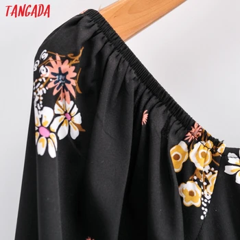 Tangada 2021 Moterų Mados Gėlių Spausdinti Aikštėje Apykaklės Vintage Suknelė ilgomis Rankovėmis Caual Ponios Mini Suknelė 1F253