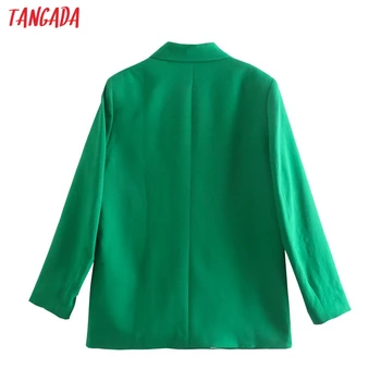 Tangada Moterų 2021 vientisos Žalios spalvos Švarkas Kailis Derliaus Dvigubo Breasted ilgomis Rankovėmis Moteriška Viršutiniai drabužiai Prašmatnus Viršūnes 2W57