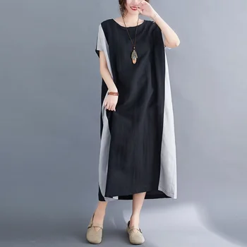 Trumpas rankovės medvilnės skalbiniai plius dydis derliaus kratinys suknelės moterims atsitiktinis palaidų ilgas vasaros suknelė elegantiškas drabužius 2021