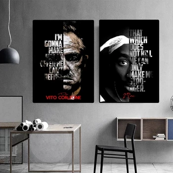 Tupac Shakur Pav krikštatėvis portretas įkvepiantį citatos, Drobės, paveikslai ir plakatai, šiuolaikinio meno paveikslais papuošti namų