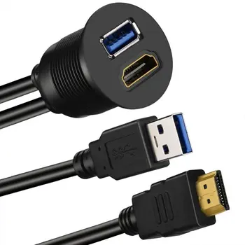 USB 3.0 / HDMI suderinama su HDMI-suderinama + USB3.0 AUX Pratęsimo Dash Skydelis Vandeniui Automobilių Flush Mount Kabelis