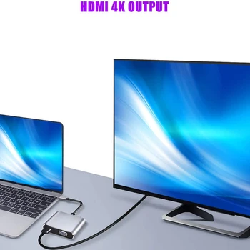 USB C Hub su C Tipo 4 in 1 USB Šakotuvą, Dvejopo Ekrano, 4K HDMI/HDTV, VGA Adapteris ir USB 3.0 Baterija HP Nešiojamas kompiuteris