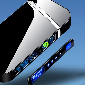 USB Elektroninis Žiebtuvėlis LED Maitinimo Ekranas Vėjo Flameless Metalo Dual Lanko Lengvesni Nešiojamų Rūkymo Reikmenys prietaisai Vyrams