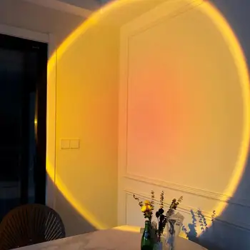 USB Saulėlydžio Projektoriaus Lempa Atmosfera LED Rainbow Naktį Šviesos Namų Dekoro Šeimos Miegamasis Kavos Parduotuvė Sienų Apdailai Lempa NAUJA