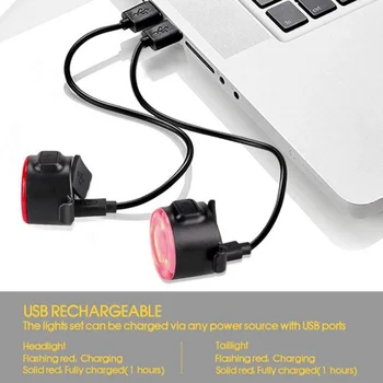 USB Įkrovimo Saugos Vandeniui Ryškus LED Dviračių Žibintai Dviračių Galiniai Šviesos Įspėjimas, Dviračių Reikmenys, Dviračių Žibintai