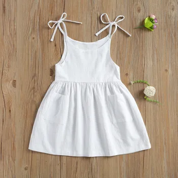 Vasaros Baby Girl Dress Atsitiktinis Rankovių vientisos Spalvos Kaklaraištis Iki Kišenėje Mielas Mini Suknelė Vaikams, Vaikų 2021 Naujas