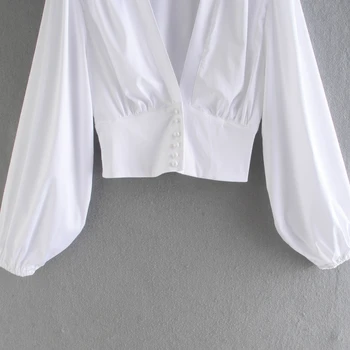 Vasaros Moterų V-Kaklo Trumpi Marškinėliai Moteriška Žibintų Rankovėmis Palaidinė Atsitiktinis Lady Slim Viršūnes Blusas S9035