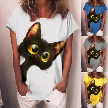 Vasarą Moterys T-shirt Mados, O Kaklo Animacinių filmų Grafika Gyvūnų Spausdinti Marškinėliai Atsitiktinis Palaidų trumpomis Rankovėmis Viršūnes Tees T-shirts