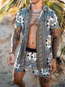 Vasarą Vyrai Havajų Rinkiniai Spausdinimo 2021 trumpomis Rankovėmis Mygtuką Marškinėliai Paplūdimio Šortai Streetwear Atsitiktinis Mens Kostiumas, 2 vnt. M-3XL