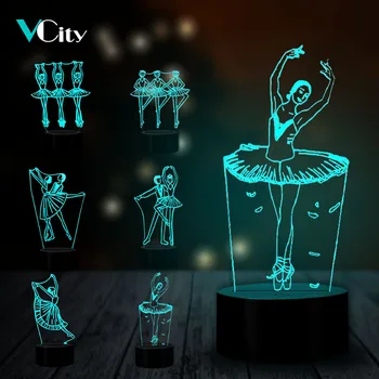 VCity Baleto Mergina LED USB 3D Iliuziją, kad Naktį Šviesa 7 Spalvų Mirksinčios Naujovė Dovana Vaikų Namų Miegamojo Puošimas Atmosfera Apšvietimas