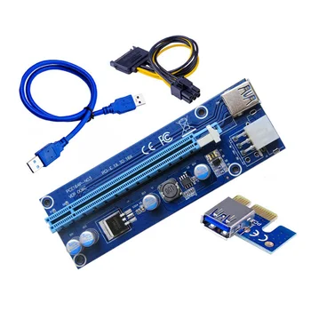 VER006C PCI-E Riser Card ver 006C PCIE 1X iki 16X Extender 60CM USB 3.0 Kabelis SATA į 6Pin Maitinimo Laido GPU Kasyba