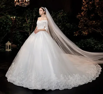 Vestuvinė Suknelė 2021 Naują Atvykimo Gėlės Drugelis Gelinlik Siuvinėjimo Nėrinių Valtis Kaklo Princesė, Vestuvinių Suknelių Vestidos De Novia