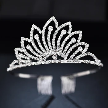 Vestuvių Plaukų Aksesuarai Didelis Bridal Crown Princess Merginos Kristalų Vainikėliai Rožančiai Vestuves Prom Galvos Papuošalai
