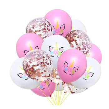 Vienaragio tema gimtadienio dekoravimas balionais jubiliejų rožinės spalvos konfeti mergina gimtadienio vienaragis latekso balionas nustatyti kūdikių dušas