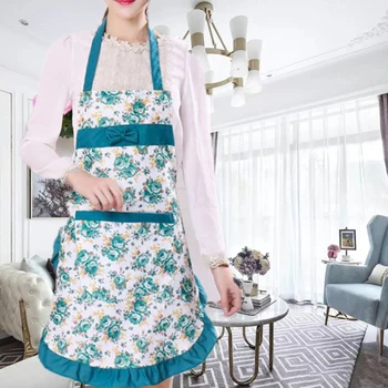 Virtuvės BBQ Prijuostė Bowknot Gėlių Modelio Moteris Suaugusiųjų Seilinukai Namuose Virimo Kepimo Kavos Parduotuvė Valymo Prijuostės Virtuvės Reikmenys