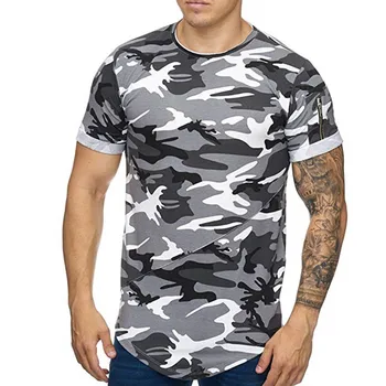 Vyriški apvalios kaklo T-shirt dizainas rankovės, užtrauktuku kamufliažas 3D skaitmeninio gradientas atsitiktinis marškinėliai