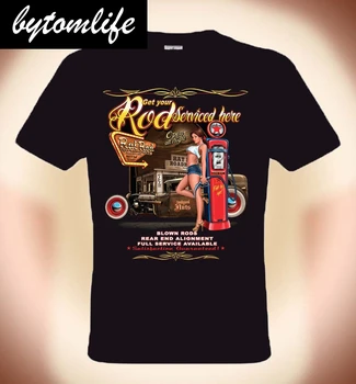 Vyriški Aukštos Kokybės Tees Motorinių Freak Rockabilly T-Shirt Hot Rod Paslaugų ir Karštų Merginų (3XL Yra) O-Kaklo Paauglių T-Shirt